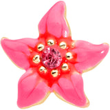 20G 1/4 Pink Gem Gold Tone Exotic Flower Nose Bone