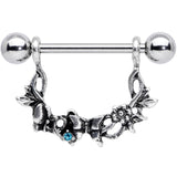 14G 9/16 Aqua Gem Abstract Bow Butterfly Dangle Nipple Ring Set