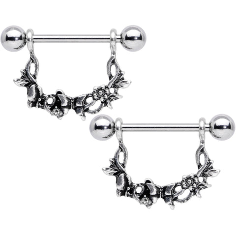 14G 9/16 Clear Gem Abstract Bow Butterfly Dangle Nipple Ring Set