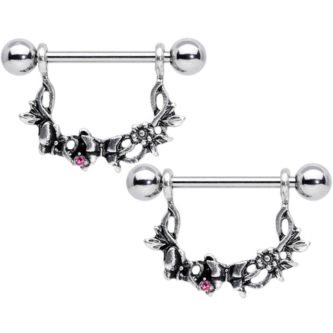 14G 9/16 Pink Gem Abstract Bow Butterfly Dangle Nipple Ring Set