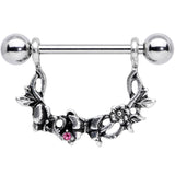 14G 9/16 Pink Gem Abstract Bow Butterfly Dangle Nipple Ring Set