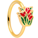 18G 3/8 Gold Tone Springtime Red Tulip Flowers Nose Hoop