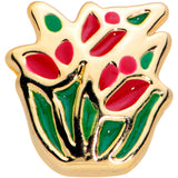 18G 3/8 Gold Tone Springtime Red Tulip Flowers Nose Hoop