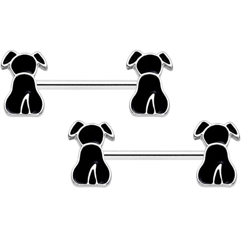 14G 9/16 Black Sitting Dog Barbell Nipple Ring Set