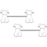 14G 9/16 White Sitting Dog Barbell Nipple Ring Set