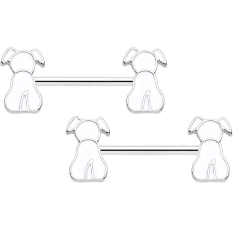 14G 9/16 White Sitting Dog Barbell Nipple Ring Set