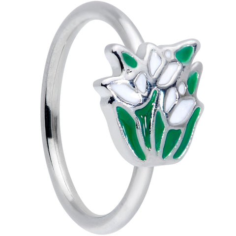 18G 3/8 Springtime White Tulip Flowers Nose Hoop