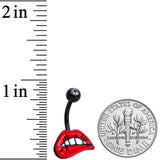 Clear Gem Black Red Sneering Bite Lips Belly Ring