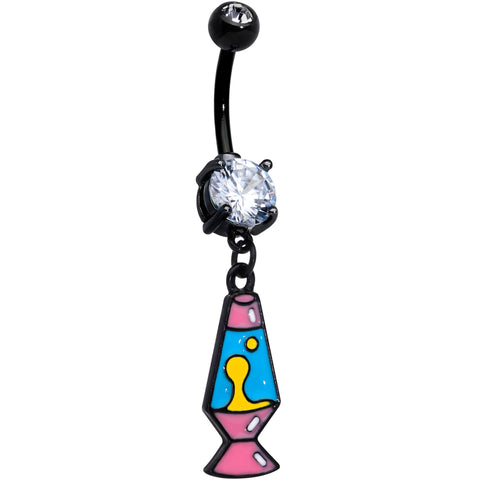 Clear CZ Gem Black Retro Lava Lamp Dangle Belly Ring