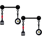 14G 9/16 Black Spatula Pan Kitchen Cooking Dangle Nipple Ring Set