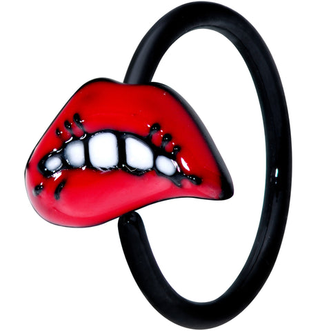 18G 3/8 Black Red Sneering Bite Lips Nose Hoop