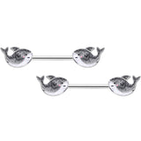 14G 9/16 Sweet Smiling Whale Barbell Nipple Ring Set
