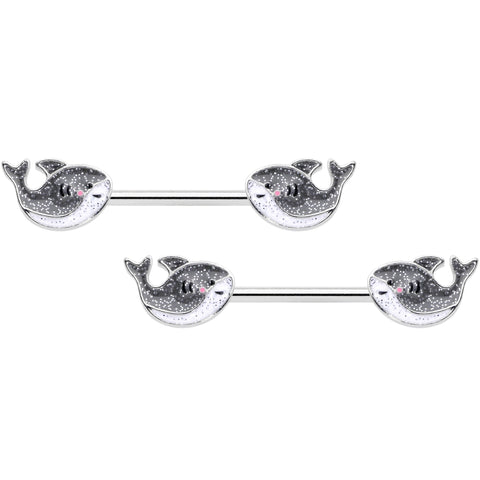 14G 9/16 Sweet Smiling Whale Barbell Nipple Ring Set