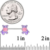 14G 9/16 Happy Purple Hippo Barbell Nipple Ring Set