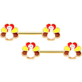 14G 9/16 Gold Tone Turkey Thanksgiving Barbell Nipple Ring Set