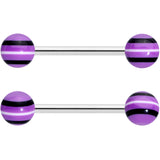 Clear Gem Black Purple Heart Matte Stripe Barbell Tongue Ring Set of 4
