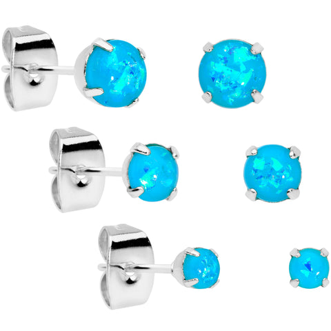 20G Blue Faux Opal 3mm to 5mm Post Stud Earrings Set of 3