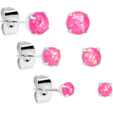 20G Pink Faux Opal 3mm to 5mm Post Stud Earrings Set of 3