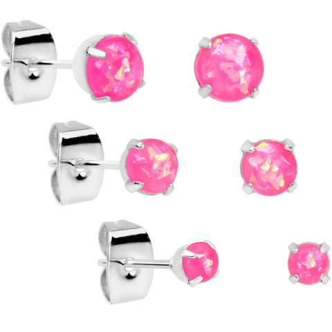 20G Pink Faux Opal 3mm to 5mm Post Stud Earrings Set of 3