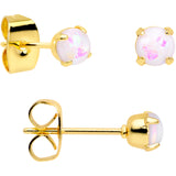 20G White Faux Opal Gold Tone 3mm to 5mm Stud Earrings Set of 3