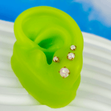 20G White Faux Opal Gold Tone 3mm to 5mm Stud Earrings Set of 3