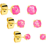 20G Pink Faux Opal Gold Tone 3mm to 5mm Stud Earrings Set of 3