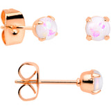 20G White Faux Opal Rose Gold Tone 3mm 5mm Stud Earrings Set of 3