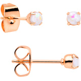 20G White Faux Opal Rose Gold Tone 3mm 5mm Stud Earrings Set of 3