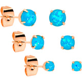 20G Blue Faux Opal Rose Gold Tone 3mm 5mm Stud Earrings Set of 3