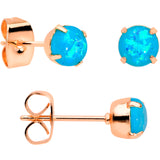 20G Blue Faux Opal Rose Gold Tone 3mm 5mm Stud Earrings Set of 3