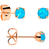 20G Blue Faux Opal Rose Gold Tone 3mm 5mm Stud Earrings Set of 3