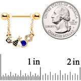 14G 9/16 Clear CZ Gem Gold Tone Lovely Bee Dangle Nipple Ring Set