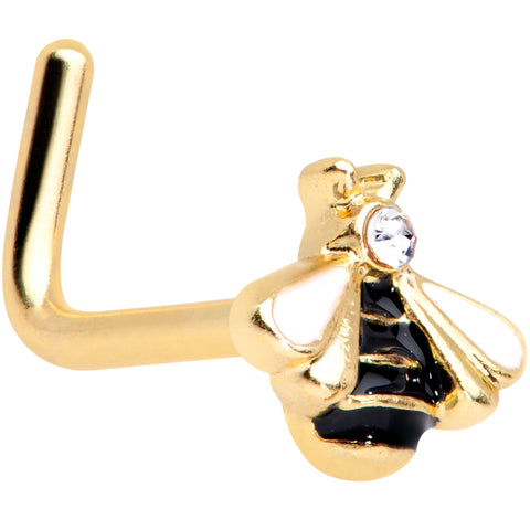 20G 1/4 Clear CZ Gem Gold Tone Lovely Bee L Shaped Nose Ring