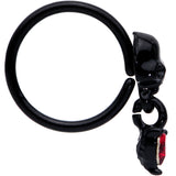 18G 3/8 Red CZ Gem Heart Black Skull Halloween Nose Hoop
