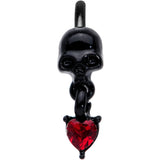18G 3/8 Red CZ Gem Heart Black Skull Halloween Nose Hoop