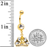 Clear CZ Gem Gold Tone Lavish Crown Dangle Belly Ring