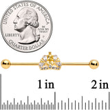 14G Clear CZ Gem Gold Tone Lavish Crown Industrial Barbell 38mm