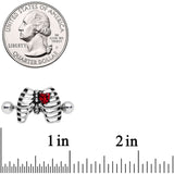 14G 9/16 Red CZ Gem Heart Skeleton Halloween Nipple Shield Set