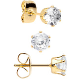 20G Clear CZ Gem Gold Tone 3mm to 5mm Post Stud Earring Set of 3