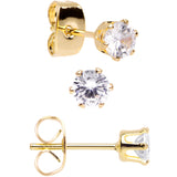 20G Clear CZ Gem Gold Tone 3mm to 5mm Post Stud Earring Set of 3