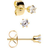 20G Clear CZ Gem Gold Tone 3mm to 5mm Post Stud Earring Set of 3