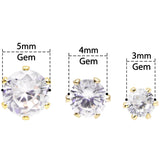 20G Clear CZ Gem Gold Tone 3mm to 5mm Post Stud Earring Set of 3