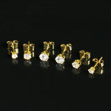 20G Clear CZ Gem Gold Tone 3mm to 5mm Post Stud Earring Set of 3