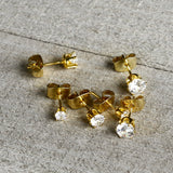 20G Clear CZ Gem Gold Tone 3mm to 5mm Post Stud Earring Set of 3