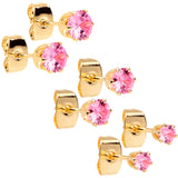 20G Pink CZ Gem Gold Tone 3mm to 5mm Post Stud Earring Set of 3