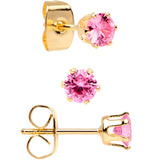 20G Pink CZ Gem Gold Tone 3mm to 5mm Post Stud Earring Set of 3
