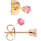 20G Pink CZ Gem Gold Tone 3mm to 5mm Post Stud Earring Set of 3