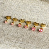 20G Pink CZ Gem Gold Tone 3mm to 5mm Post Stud Earring Set of 3