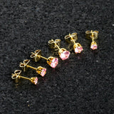 20G Pink CZ Gem Gold Tone 3mm to 5mm Post Stud Earring Set of 3
