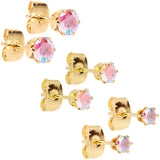 20G Aurora CZ Gem Gold Tone 3mm to 5mm Post Stud Earring Set of 3